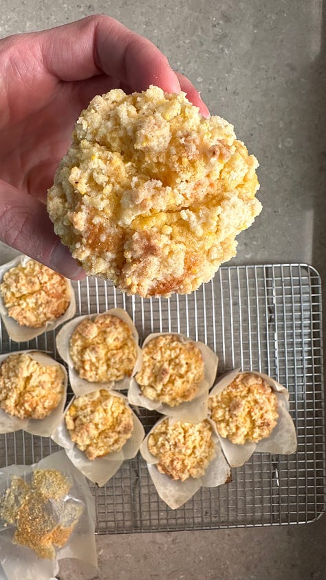 Phots of corn and apricot muffins and photo fo Martin at WBEZ radio studio.