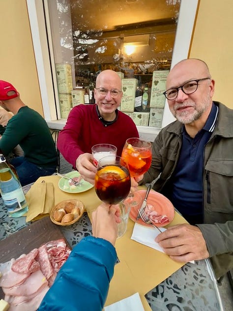 Top L to R: Walking from Carate Urio to Laglio on the Via Verde (Green way) to have aperitivo at Bottega da Luciano, polpette/mozzarella/patate al forno, never to chilly for gorgeous stivalli, tomino/speck/roasted eggplant, the next day at Agriturismo Barcola, squash-fest, small dog vs. giant pumpkin, a Lamborghini tractor