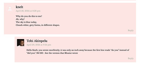 Screenshots of post comments on decoding of a poem challenge on Collab website