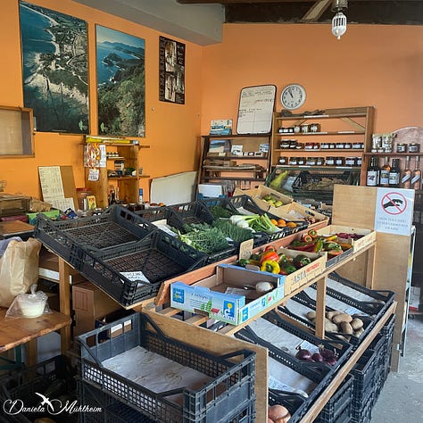 Little market stand and products produced by Luca in winter