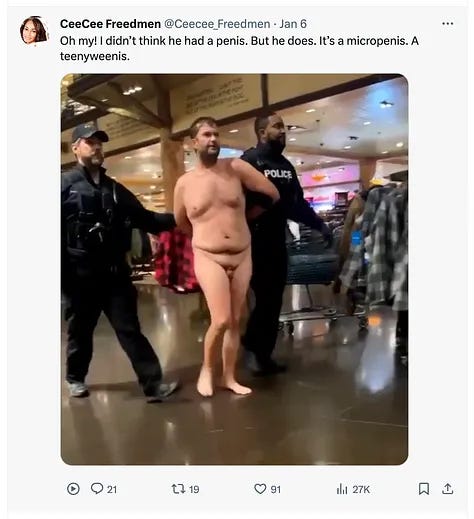 Several screenshots from Twitter where commenters impugn the manhood of the Bass Pro Shop skinny dipper