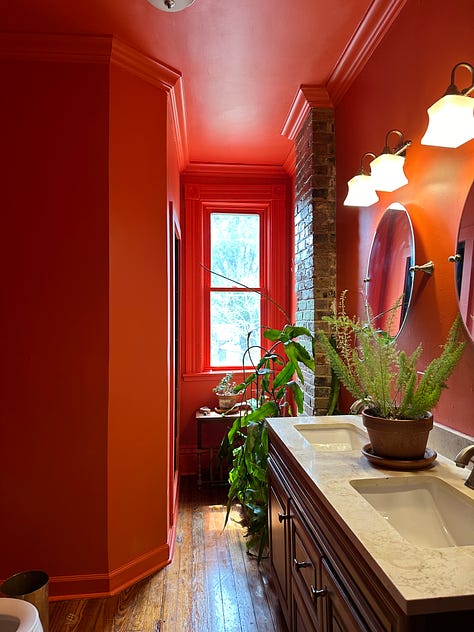 I wanted the bathroom to feel vibrant and full of passion and energy. I have found that everytime you change something from contractor gray that things start to take shape. 