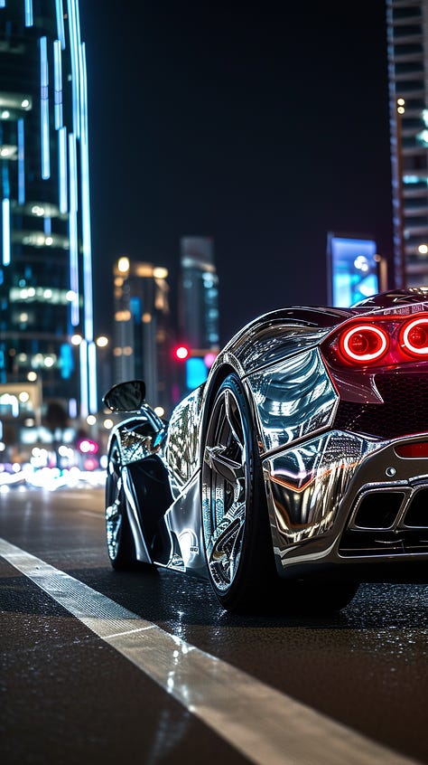 Shiny sports car under city lights