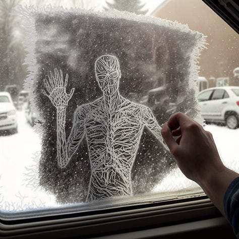 Carved bamboo. Made of pasta. Incredible car window dust drawing.