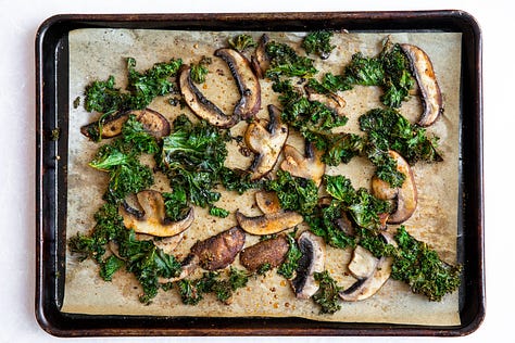 Process shots showing how to make mushroom and kale reubens sandwiches.