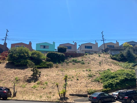 Images of a burtalist public starway in the Southern Hills neighborhood of Daly City/SF