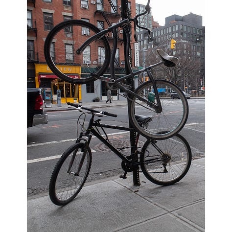 Bicycles Locked to poles and railings