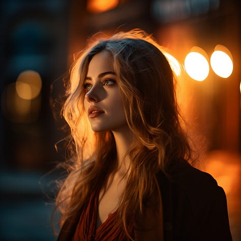 Photo of a woman, teddy bear, and rose, cinematic lighting