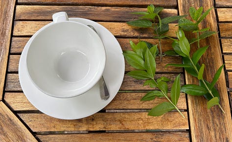 Images of cup and leaves in making tea