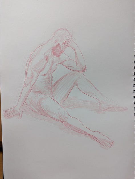 Male life model poses for life drawings