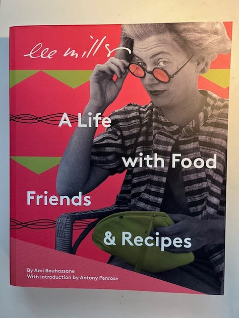 A cover image of the book Lee Miller's 'A Life with Food, Friends and Recipes' book, along with an mim