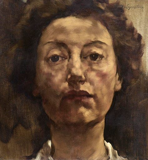 Three square crops of three different self portraits by artist Lotte Laserstein.