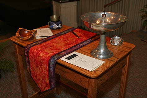 Balsom pillows, an altar cloth, and a table runner made by Charlotte for our wedding