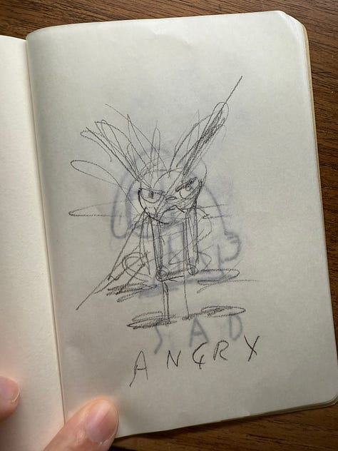 Drawing a bunny with 3 emotions focusing on he whole body