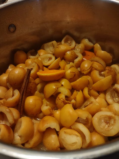 The process of making loquat jam, from fruit on the tree to jam in a jar