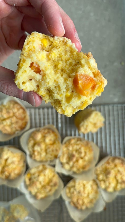 Phots of corn and apricot muffins and photo fo Martin at WBEZ radio studio.