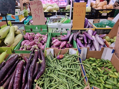 Queens Market fruit and vegetable stalls, East London