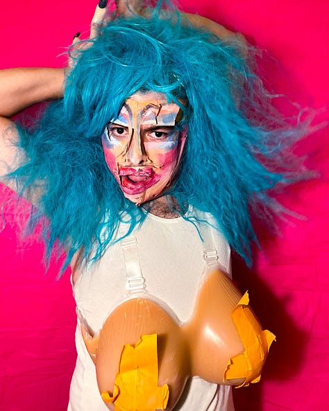 Three portraits of drag persona Krystal Lake Carrington.