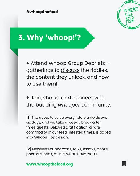 A six page deck explaining what is 'whoop!' and why you should join it.