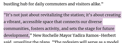 A compilation of three highlighted text excerpts demonstrating the rhetorical pattern "not just about X; it’s about Y." The first excerpt discusses revitalizing a station, saying it’s "not just about revitalizing the station; it’s about creating a vibrant, accessible space that connects our diverse communities, fosters activity, and sets the stage for future development." The second introduces a "Cyber Threats T-Shirt," noting it’s "not just about fashion; it’s about making a statement on the importance of protecting yourself in the digital age." The third talks about mascara, stating it’s "not just about enhancing lashes; it’s a beauty tool that captures life’s emotional spectrum." Each illustrates a shift from a basic idea to a deeper or metaphorical interpretation.