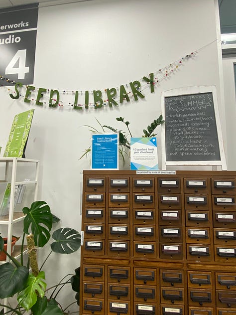 The woodworking studio, audio and video studio, post production lab, fiberart studio, seed library, and photography and tech equipment at Richland Library