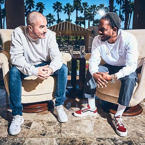 Zane Lowe photographed with Justin Bieber, Harry Styles, and Kendrick Lamar.