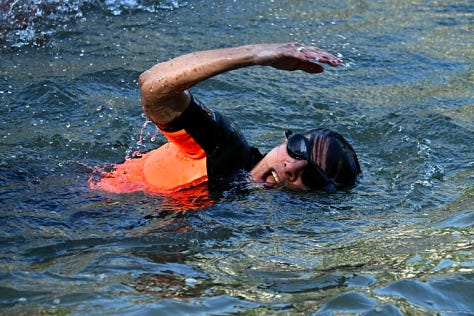 Paris Mayor Anne Hidalgo, swimming in the Seine