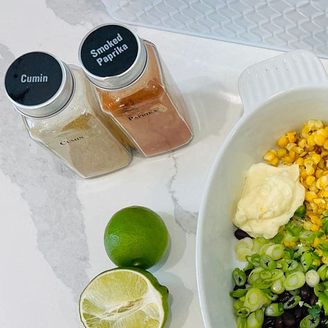 a creamy combination of black beans, sweet roasted corn, and earthly spices.