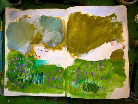 open sketchbooks with trees and forest illustrations by Beth Spencer