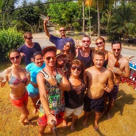 friends having fun on a tropical island koh phangan