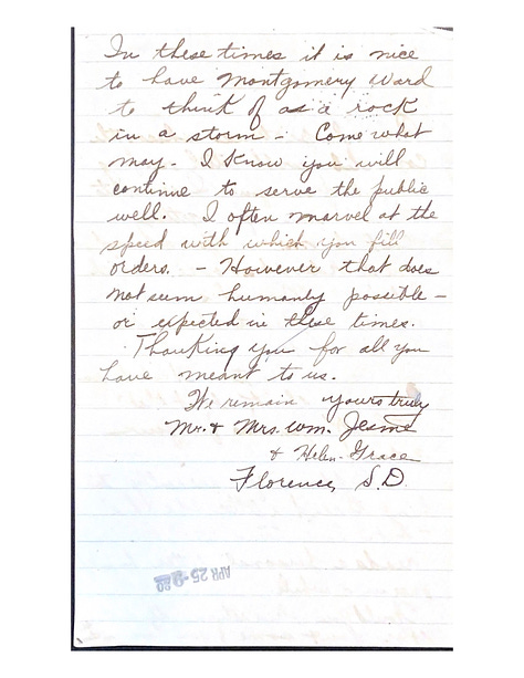 a letter written by Helen Jesme to Montgomery Ward in 1942