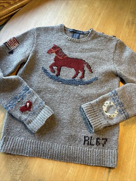 Vintage Ralph Lauren Polo Bear Sweater horse USA American flag