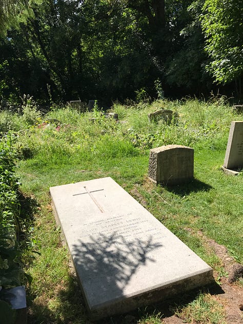 Lewis' grave and the Narnian window at Holy Trinity Church, Headington, UK