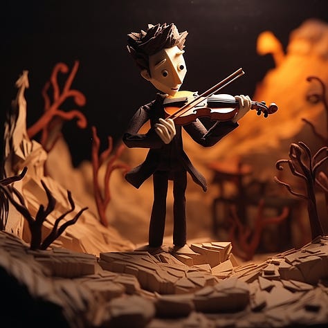 Carousel / turtle / violin claymation prompt.