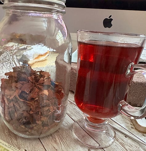 Sassafras albidum bark, bark boil, and sassafras tea. The amount of bark in this jar can last for years!