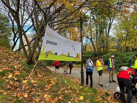 A banner marks the finish, off to one side of the path