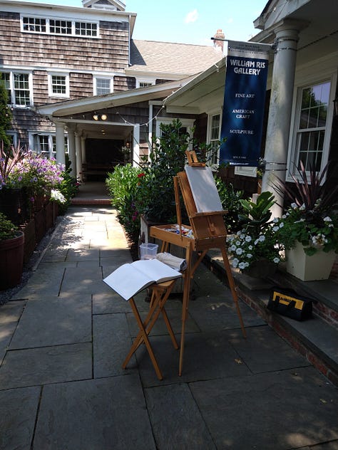 Images of plein air session on grounds of local art gallery and wine tasting room.