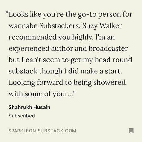 Kind words about Sparkle on Susbtack