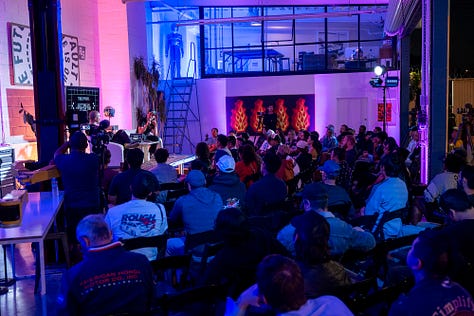 Auto photographer Larry Chen speaks to a crowd of 100 at the creative agency Race Service in Los Angeles in September of 2024. Photo by Forest Casey.