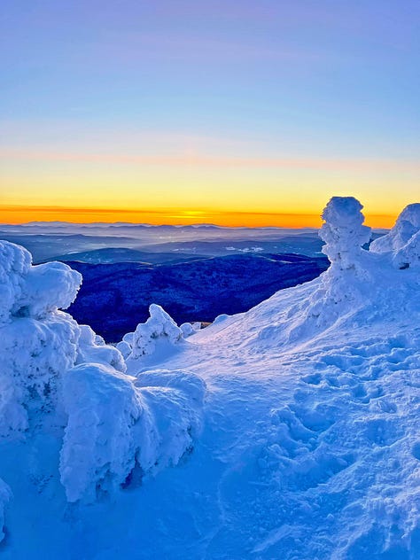 From the tops of Mt. Mansfield, Mt. Abraham and Camel's Hump.