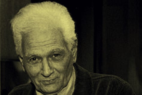 Duotone images of detail from photograph of Jacques Derrida.