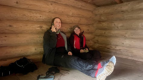 The wild camp site on the banks of Loch Lochy. Sarah and Eve rest in the shelter whilst I make a cup of tea!