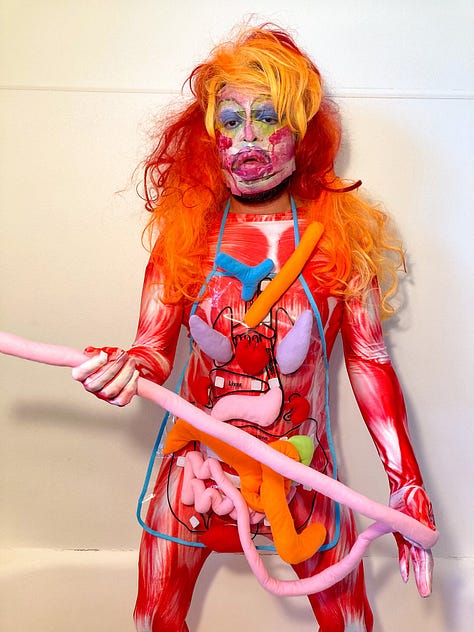 Three portraits of drag persona Krystal Lake Carrington.