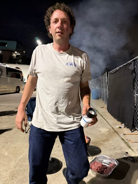 Liam grills for the gang in Dallas, Texas, last week.