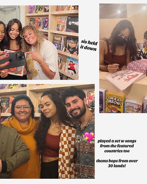 all sorts of people in a pretty lil' comic shop, celebrating the release of COOK LIKE YOUR ANCESTORS