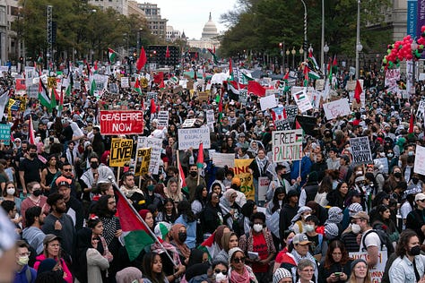 Gallery of six images: top three (black and white) are photographs of protests from the Reagan era, bottom three are photographs of protests/marches in the modern day, showing Americans marching for similar if not the same causes