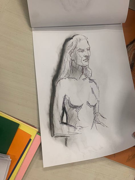 Life drawing of female nude model in Wales