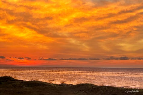 A series of three sunrise images shows orange light creeping across the horizon.