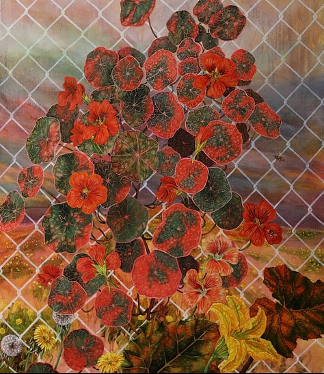 Square images of three different oil paintings.