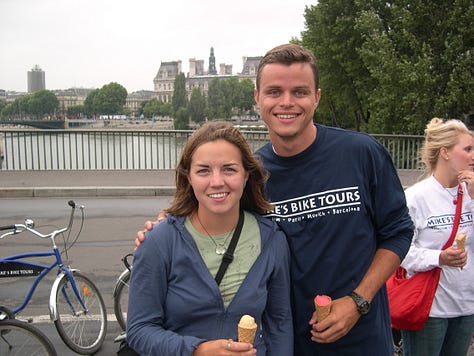 Bike tour in Paris with Bradley, On top of a giant wind turbine in Germany, With my Mamma visiting family in Germany